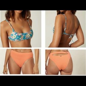 O'Neill Peach and Blue Floral Bikini Set NWT
